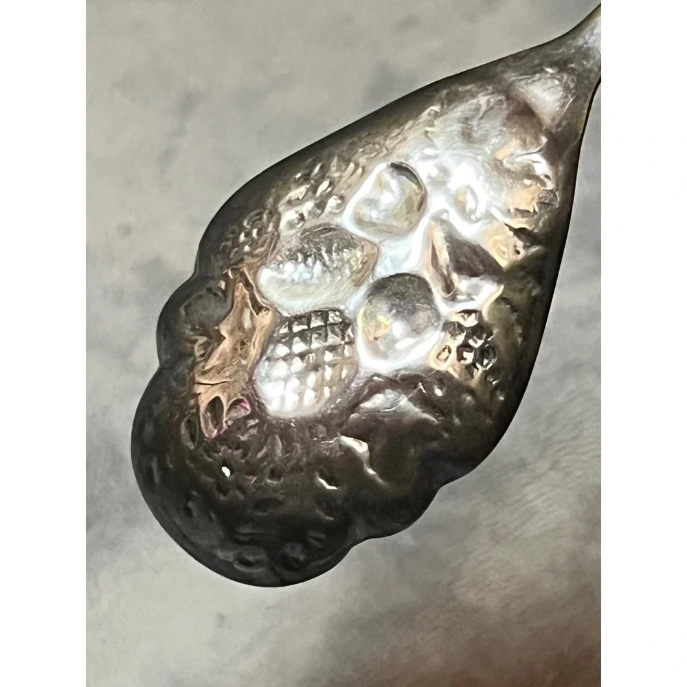 1847 Rogers Bros Silverplate Berry Spoon Fruit Design Repousse Serving Spoon